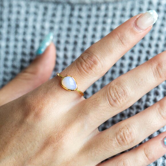 Jewelry - Opal Gold Ring Rose Cut Gemstone 18K Vermeil Stacking Statement Ring BEAUTIFUL